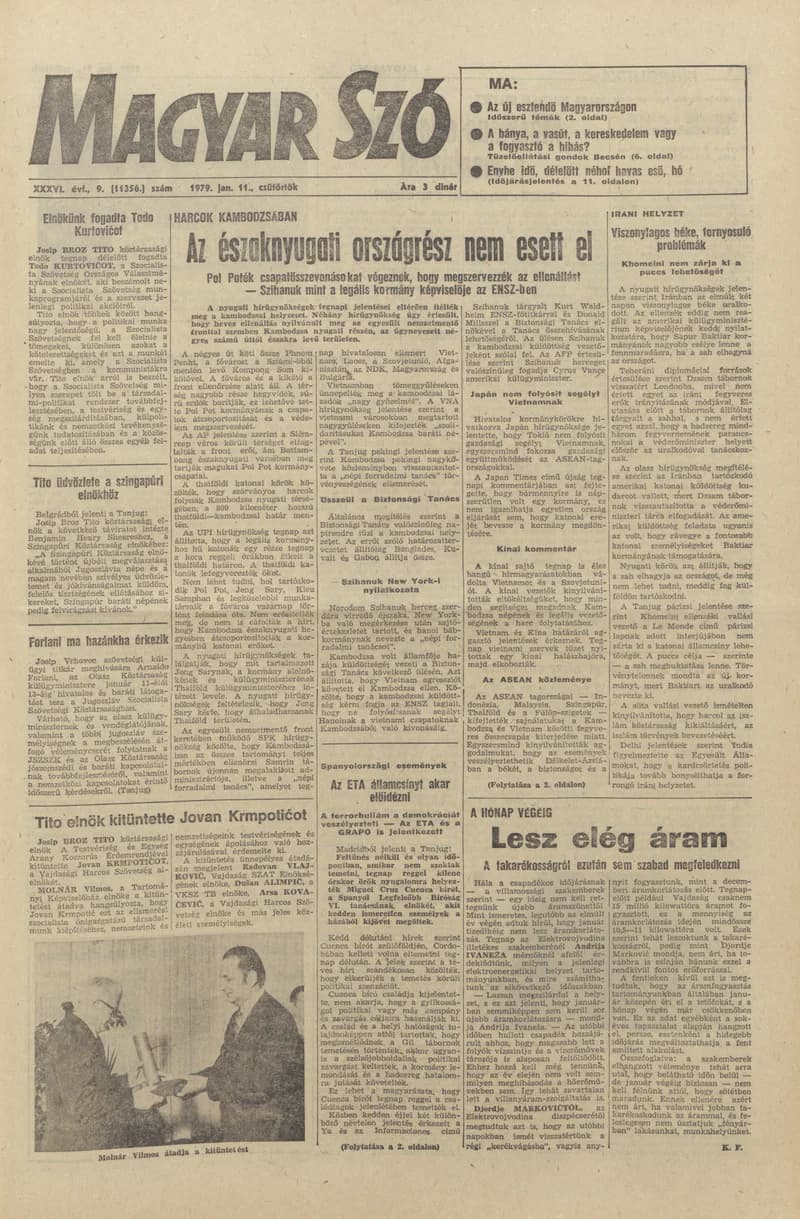 Magyar Szó, 36. évf. 1979. január 11. 9. sz. 1–20. oldal