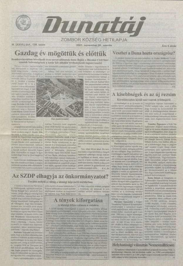 Dunatáj, 3. évf. 2001. november 28. 138. sz.