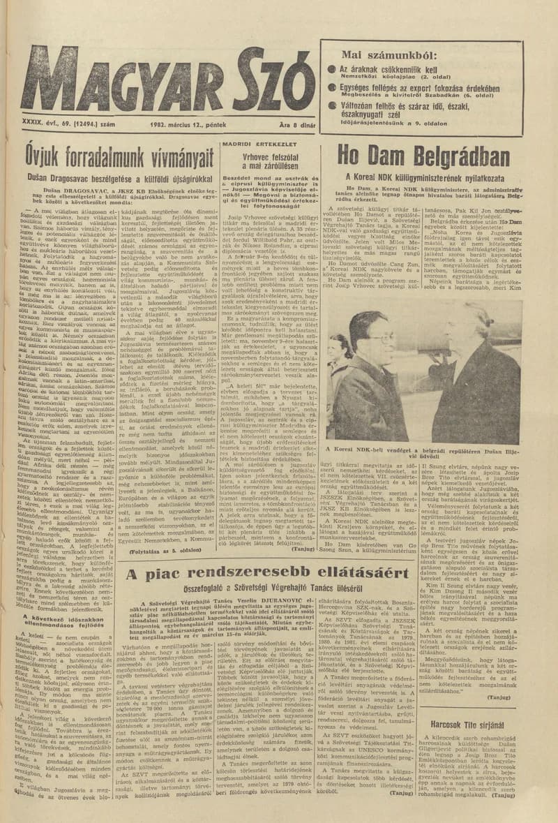 Magyar Szó, 39. évf. 1982. március 12. 69. sz. 1–20. oldal