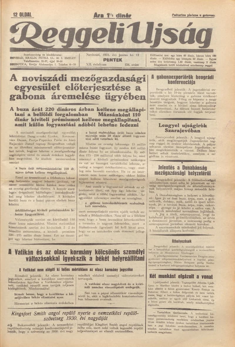 Reggeli Újság, 12. évf. 1931. június 12. 134. sz.