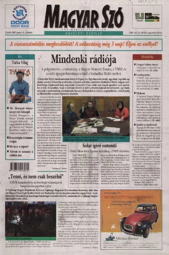 Magyar Szó, 64. évf. 2007. január 18. 14. sz. 1–20. oldal