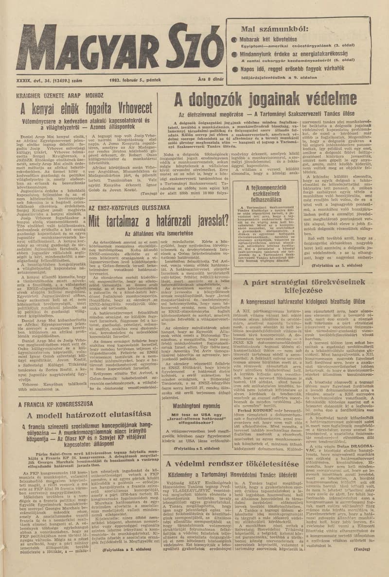 Magyar Szó, 39. évf. 1982. február 5. 34. sz. 1–20. oldal