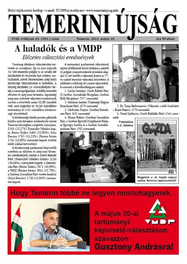 Temerini Újság, 18. évf. 2012. május 10. 19. sz.