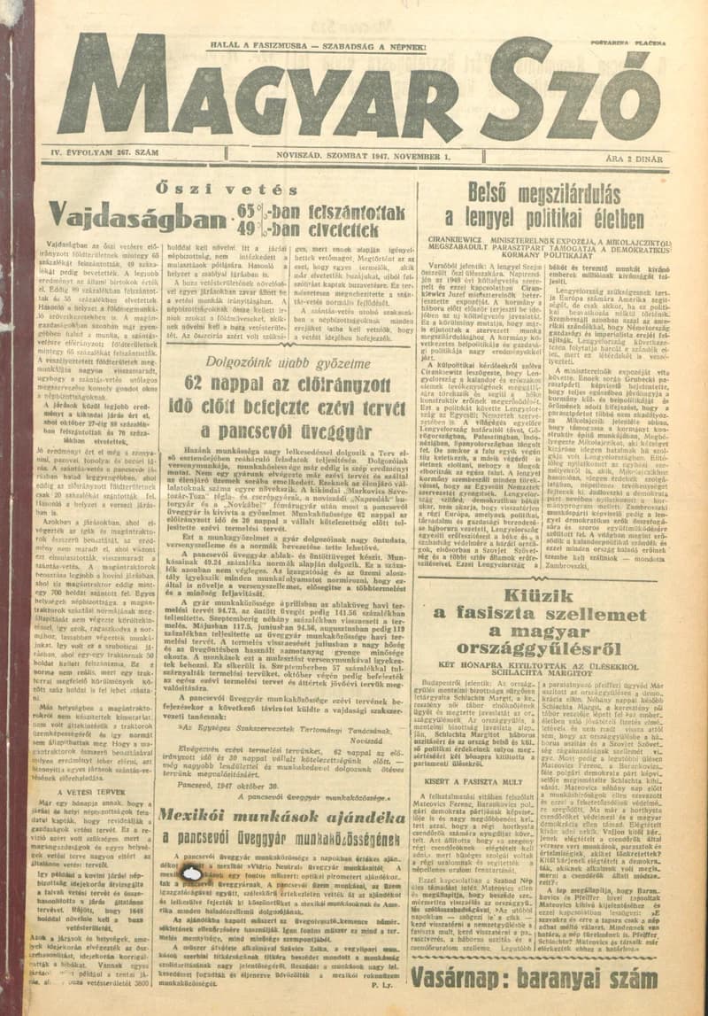 Magyar Szó, 4. évf. 1947. november 1. 267. sz. 1–6. oldal
