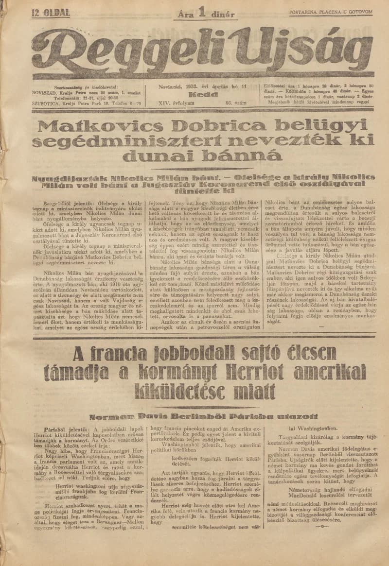 Reggeli Újság, 14. évf. 1933. április 14. 89. sz.