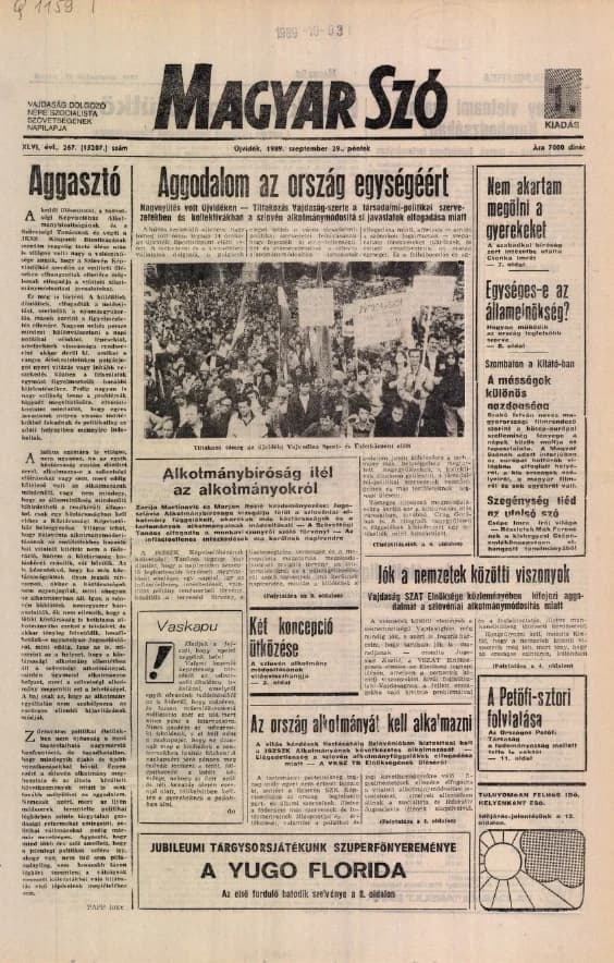 Magyar Szó, 46. évf. 1989. szeptember 29. 267. sz. 1–20. oldal