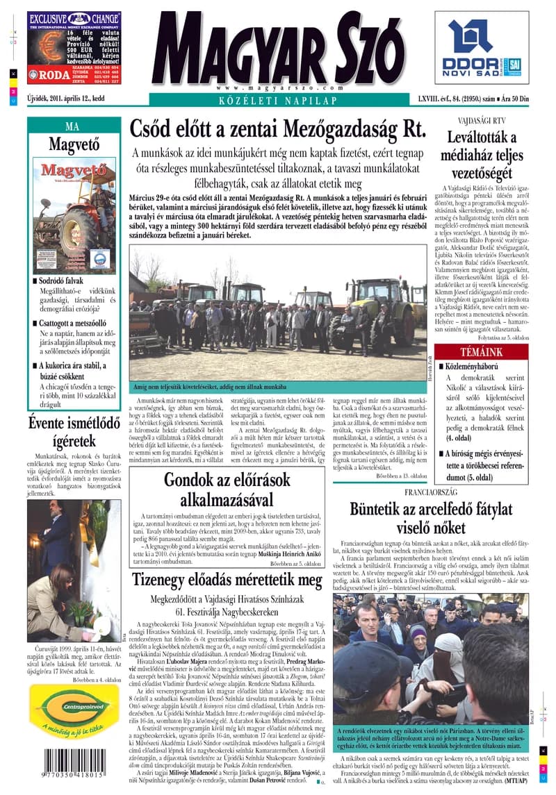 Magyar Szó, 68. évf. 2011. április 12. 84. sz. 1–20. oldal