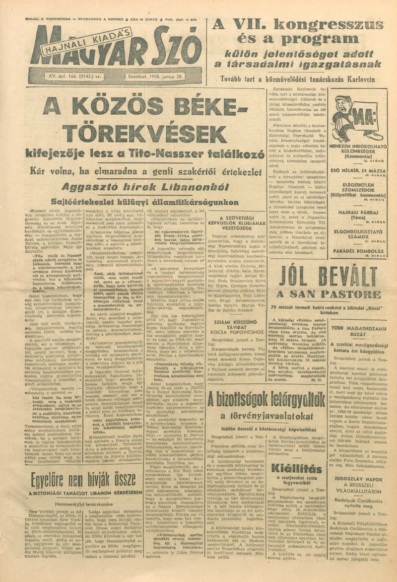 Magyar Szó, 15. évf. 1958. június 28. 166. sz. 1–12. oldal