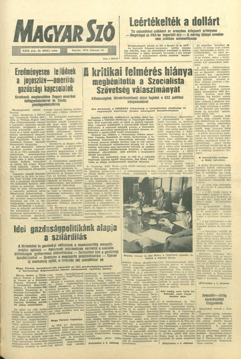 Magyar Szó, 30. évf. 1973. február 14. 44. sz. 1–20. oldal