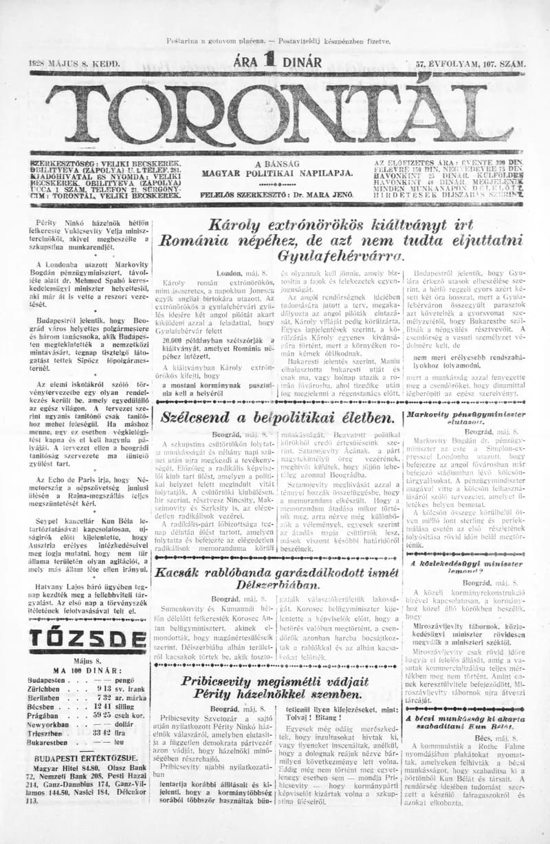 Torontál, 57. évf. 1928. május 8. 107. sz.