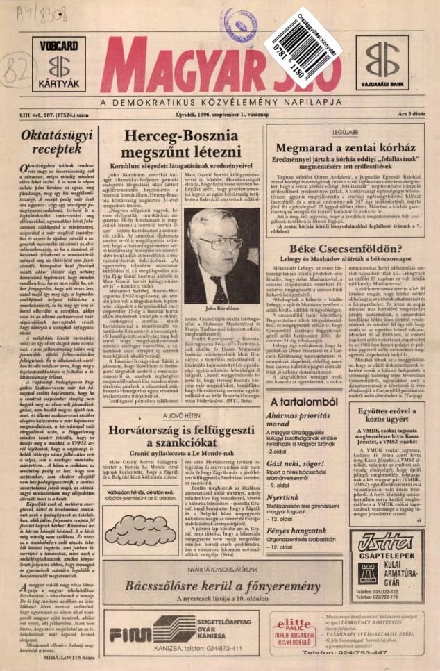 Magyar Szó, 53. évf. 1996. szeptember 1. 207. sz. 1–24. oldal