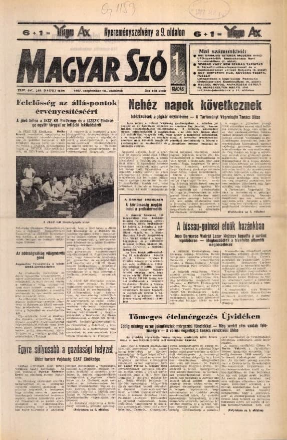 Magyar Szó, 44. évf. 1987. szeptember 10. 249. sz. 1–16. oldal