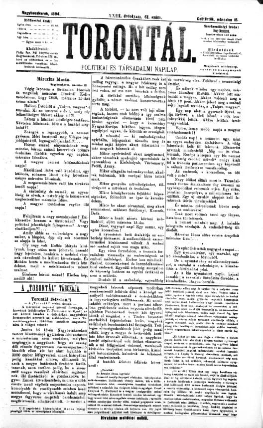 Torontál, 23. évf. 1894. március 15. 61. sz.
