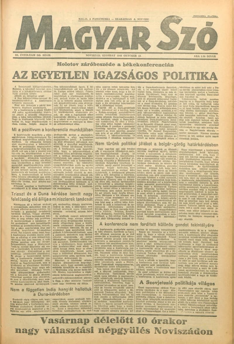Magyar Szó, 3. évf. 1946. október 19. 249. sz. 1–6. oldal