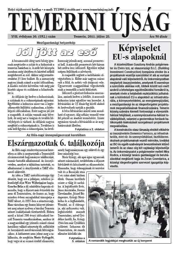 Temerini Újság, 17. évf. 2011. július 28. 30. sz.