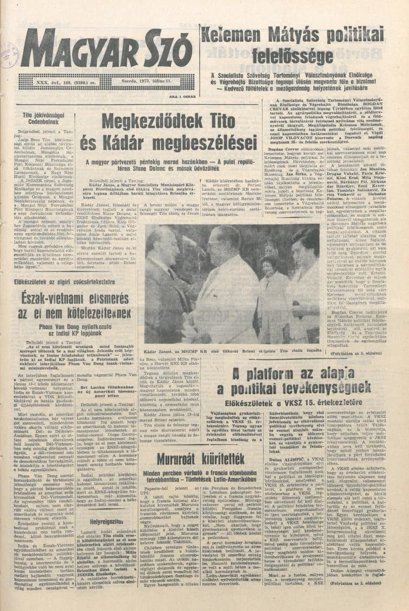 Magyar Szó, 30. évf. 1973. július 11. 188. sz. 1–20. oldal