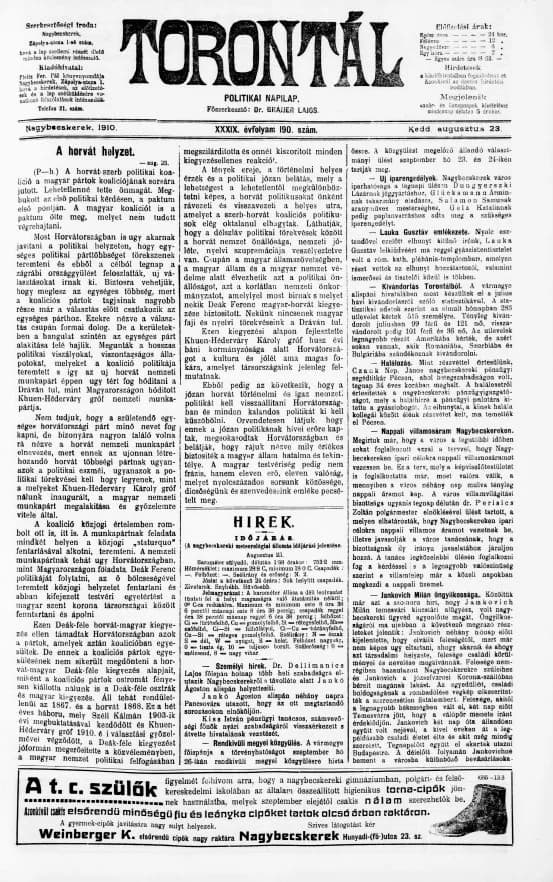 Torontál, 39. évf. 1910. augusztus 23. 190. sz.