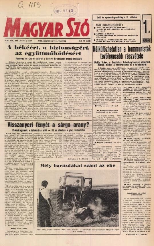 Magyar Szó, 43. évf. 1986. szeptember 14. 253. sz. 1–28. oldal