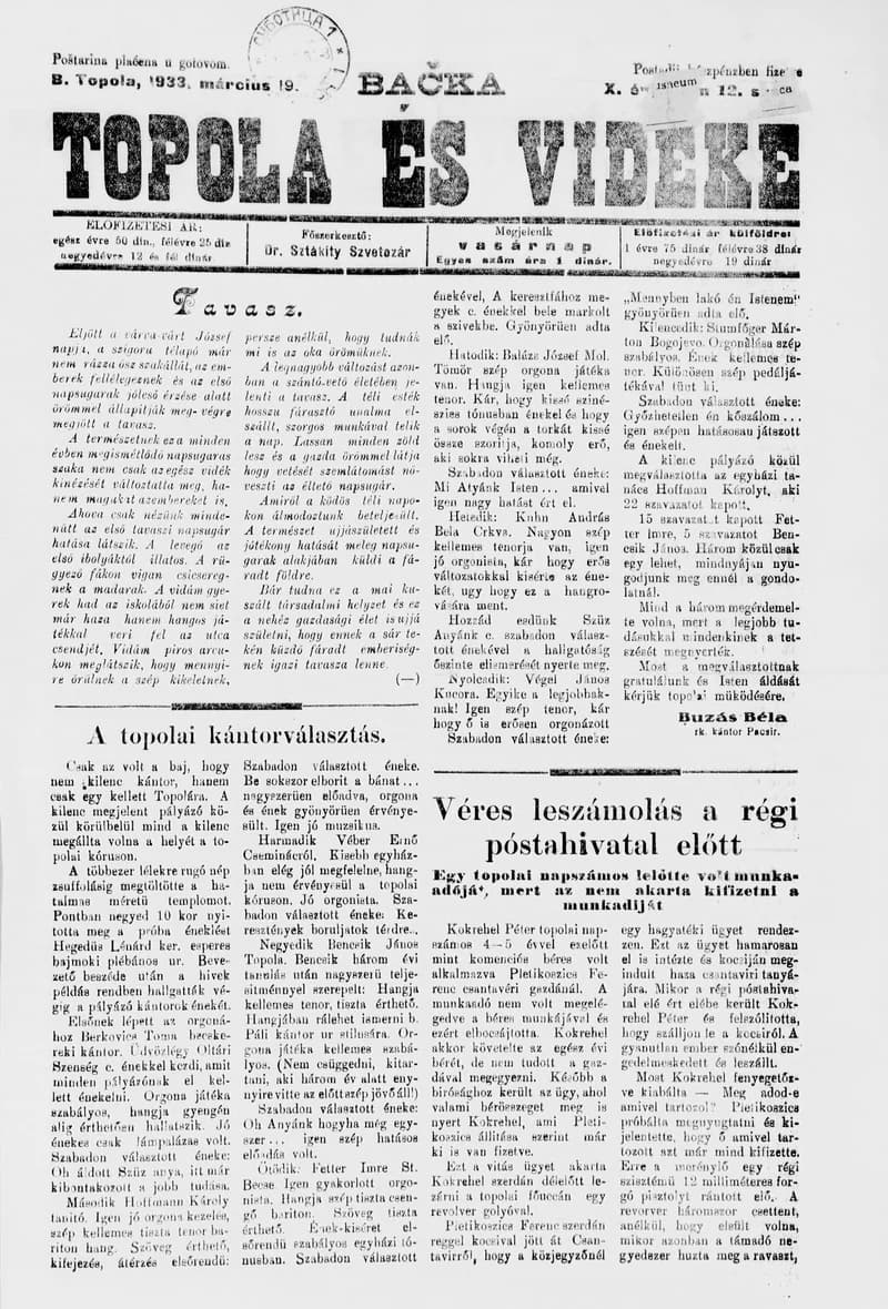 Bačka Topola és Vidéke, 10. évf. 1933. március 19. 12. sz.