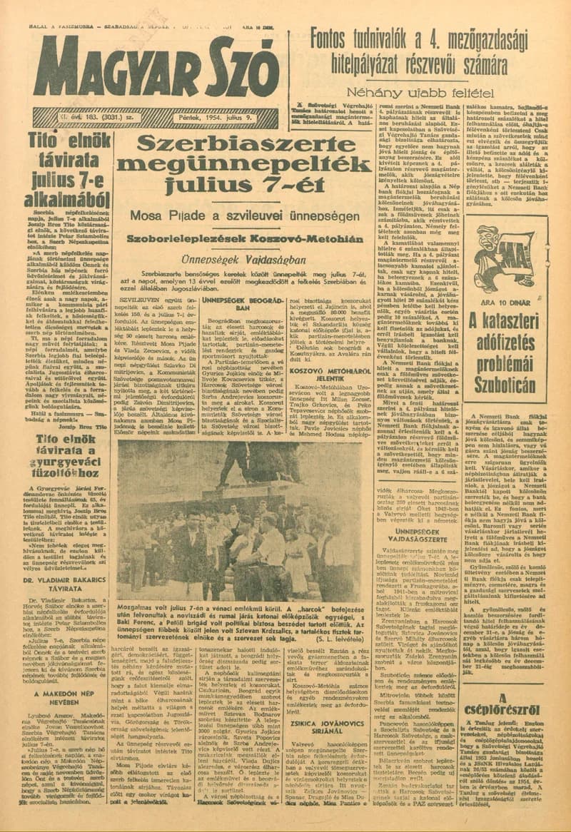 Magyar Szó, 11. évf. 1954. július 9. 183. sz. 1–8. oldal