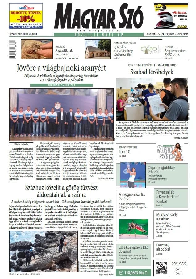 Magyar Szó, 75. évf. 2018. július 31. 175. sz. 1–20. oldal