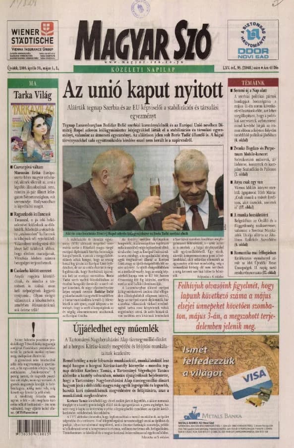 Magyar Szó, 65. évf. 2008. április 30. – május 2. 98. sz. 1–24. oldal