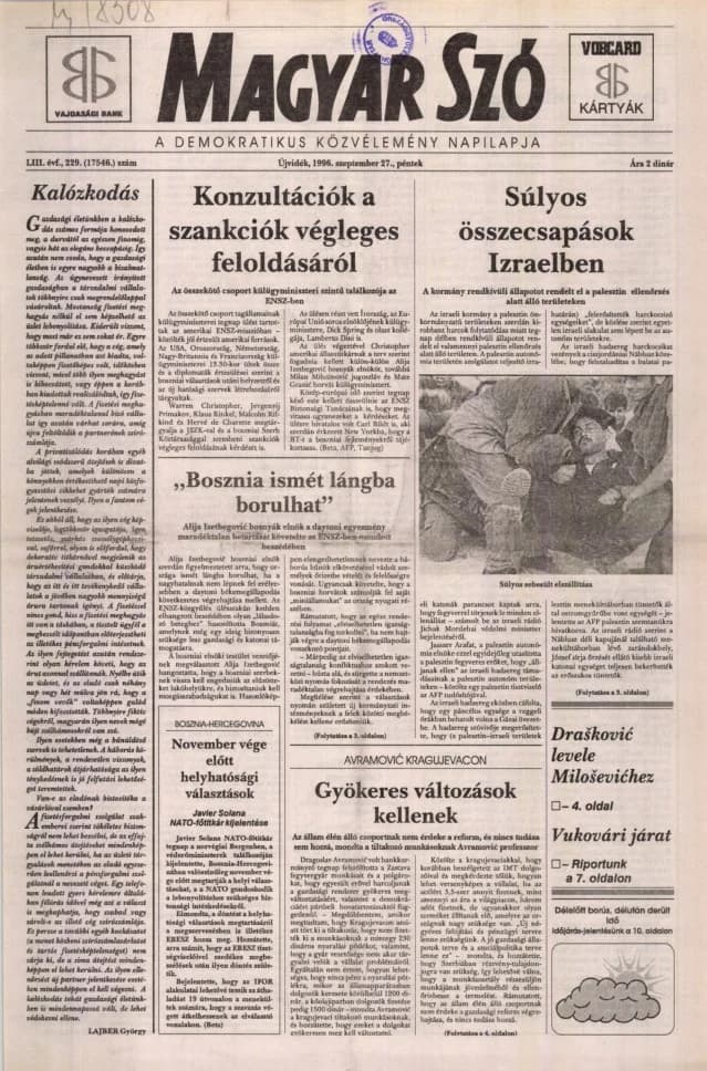 Magyar Szó, 53. évf. 1996. szeptember 27. 229. sz. 1–16. oldal