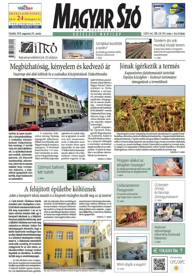 Magyar Szó, 75. évf. 2018. augusztus 29. 200. sz. 1–16. oldal