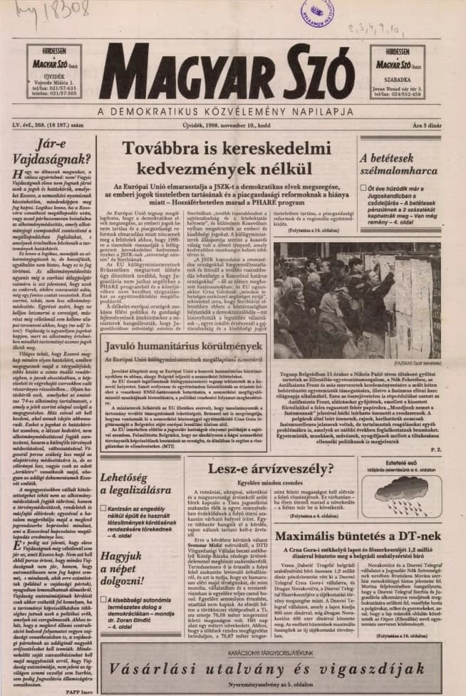 Magyar Szó, 55. évf. 1998. november 10. 268. sz. 1–16. oldal