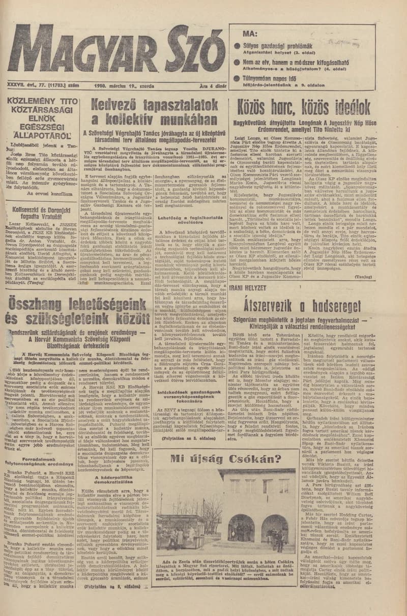 Magyar Szó, 37. évf. 1980. március 19. 77. sz. 1–20. oldal