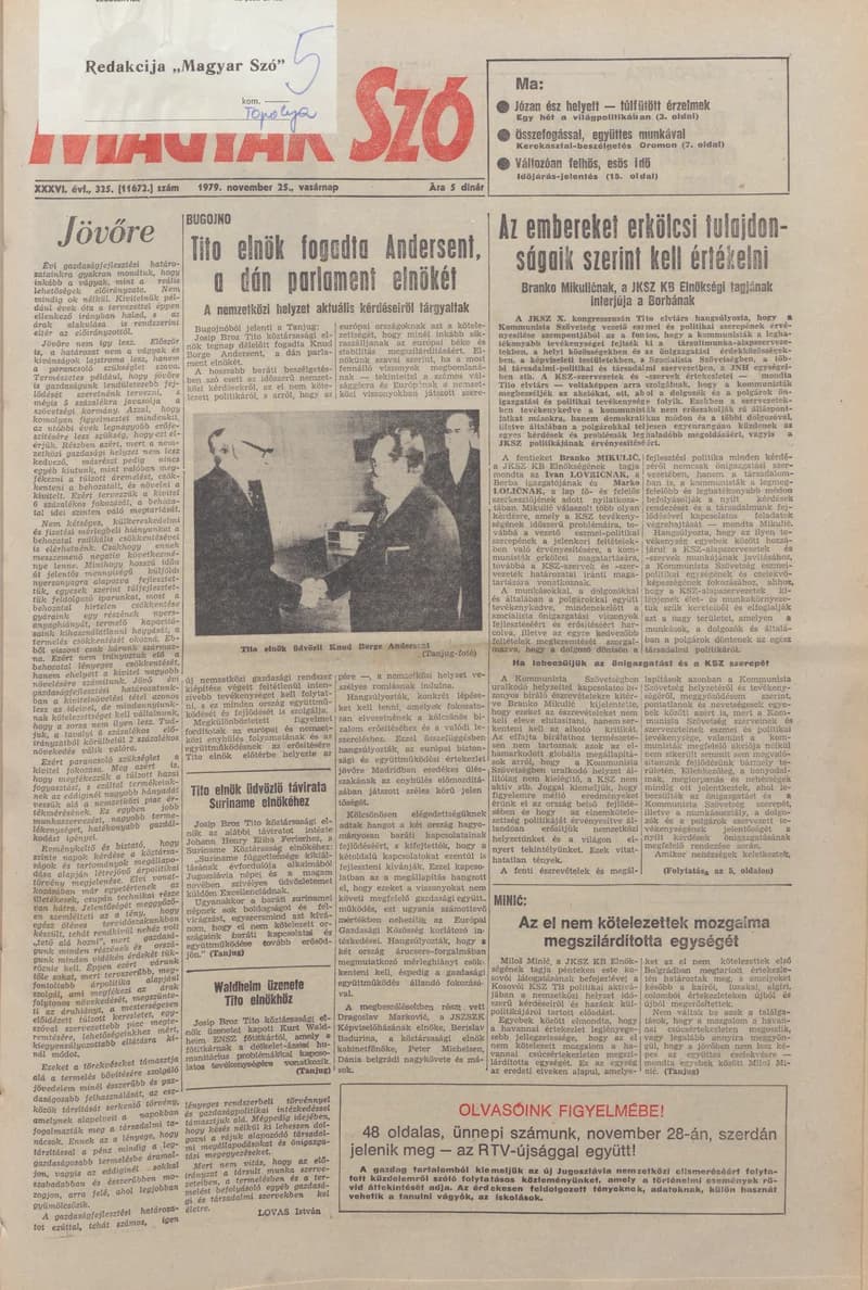 Magyar Szó, 36. évf. 1979. november 25. 325. sz. 1–28. oldal