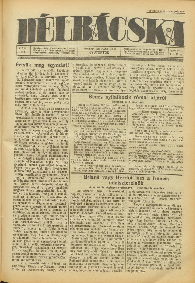 Délbácska, 5. évf. 1924. május 15. 114. sz.