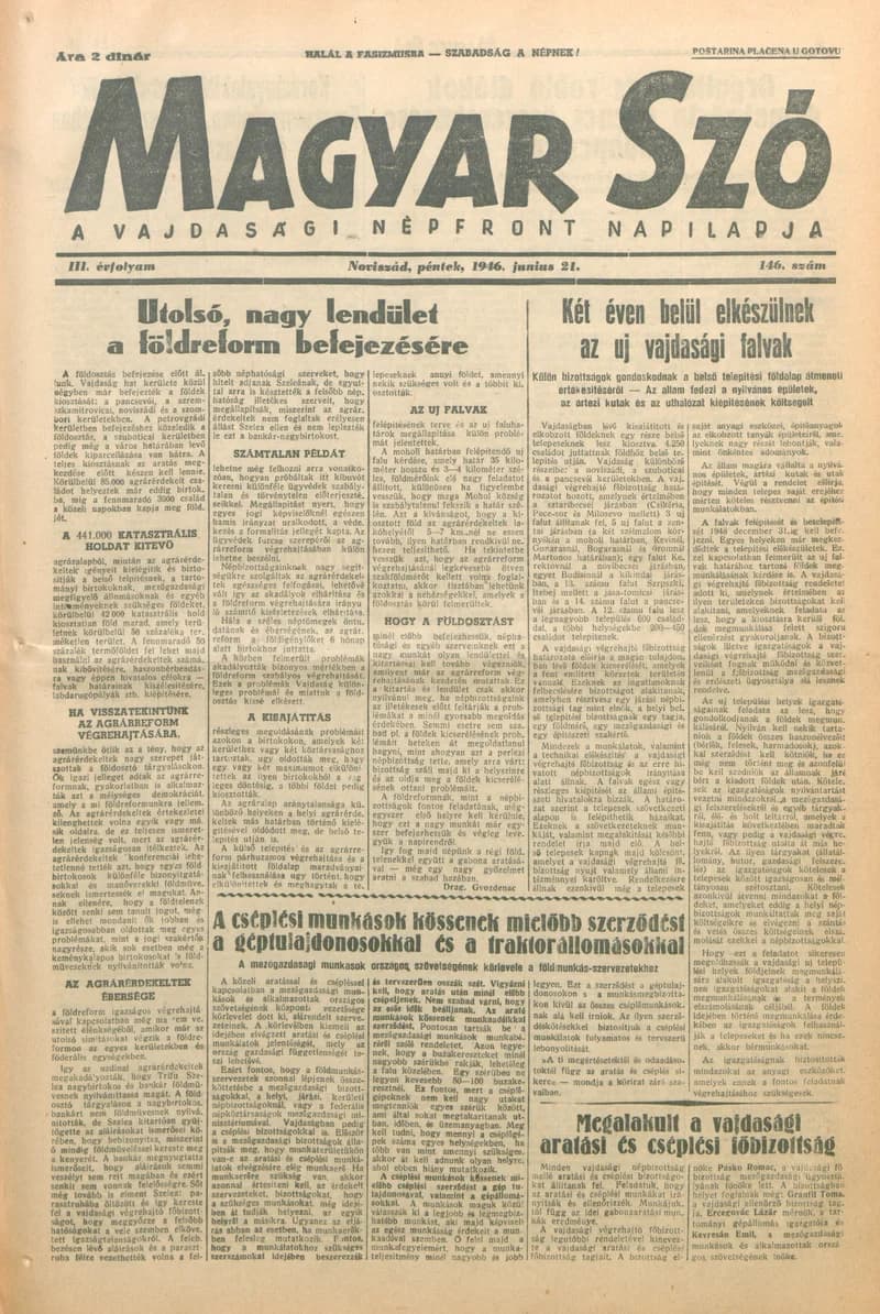 Magyar Szó, 3. évf. 1946. június 21. 146. sz. 1–8. oldal
