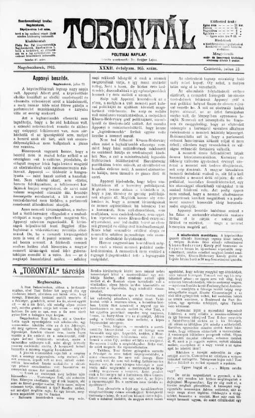 Torontál, 32. évf. 1903. július 23. 165. sz.