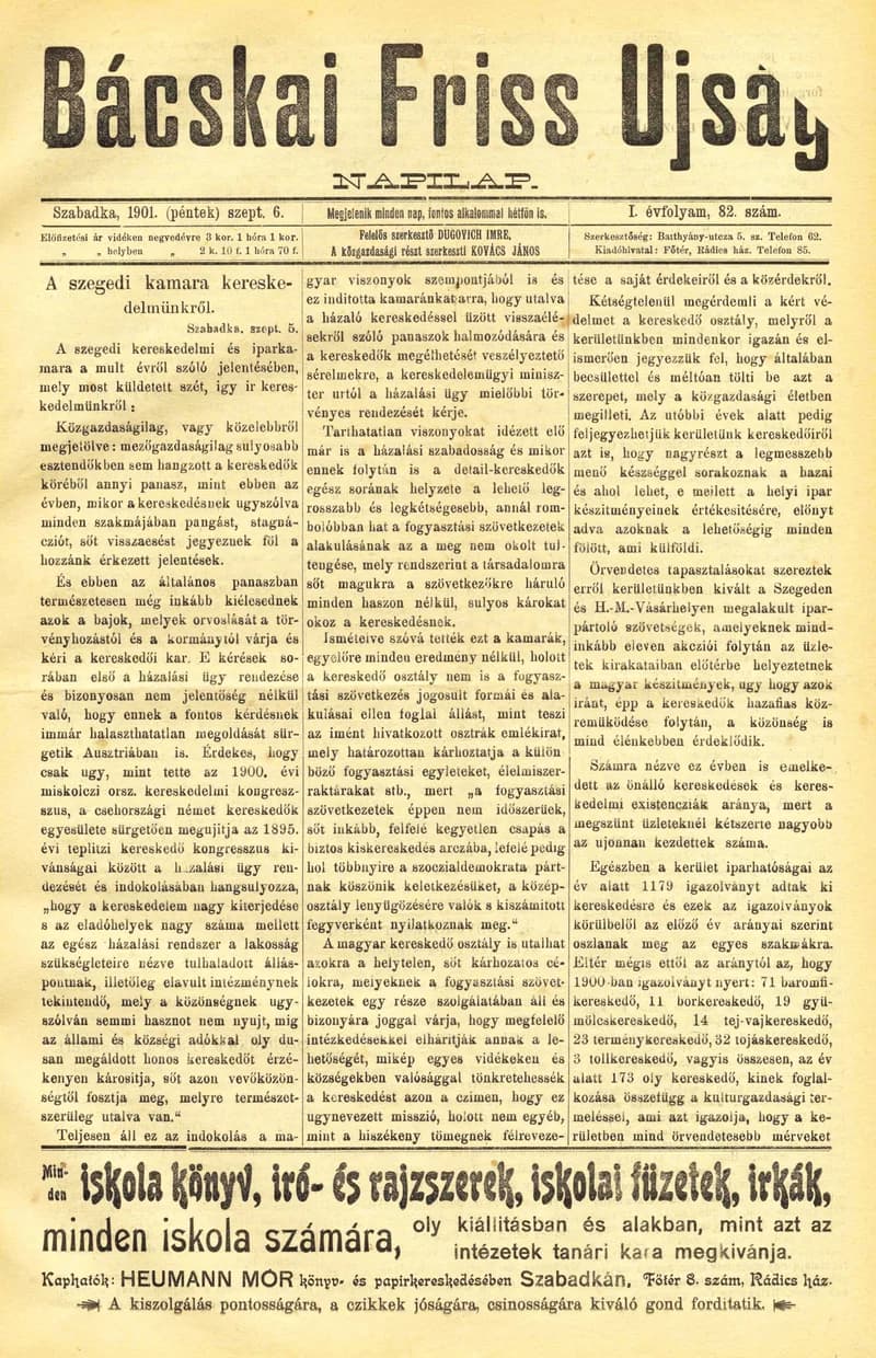 Bácskai Friss Ujság, 1. évf. 1901. szeptember 6. 82. sz.