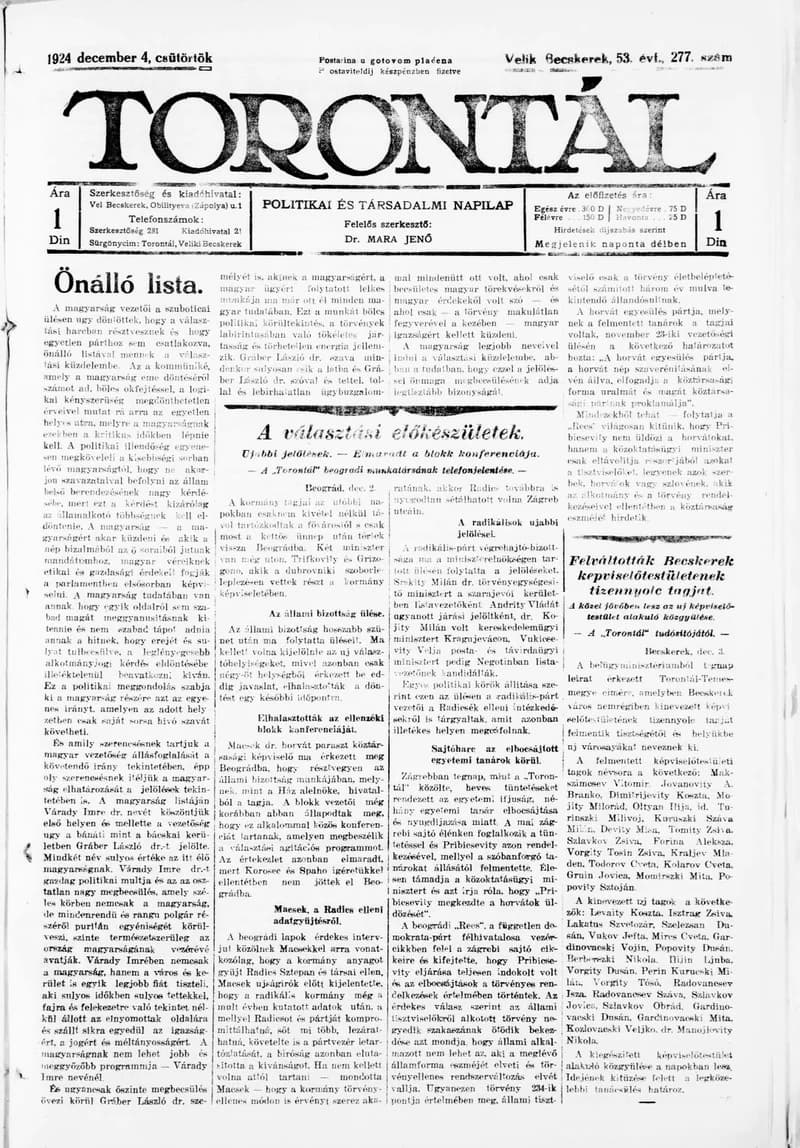 Torontál, 53. évf. 1924. december 4. 277. sz.