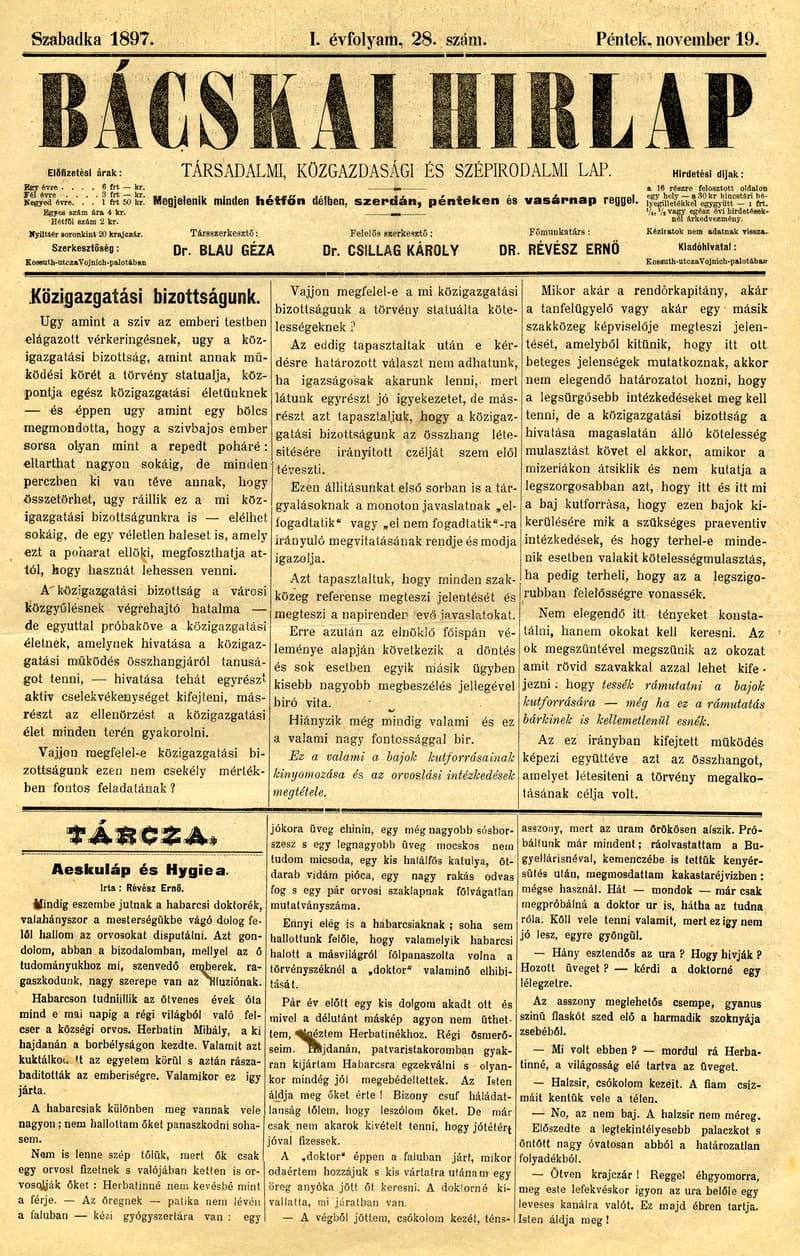 Bácskai Hirlap, 1. évf. 1897. november 19. 28. sz. 1–4. oldal