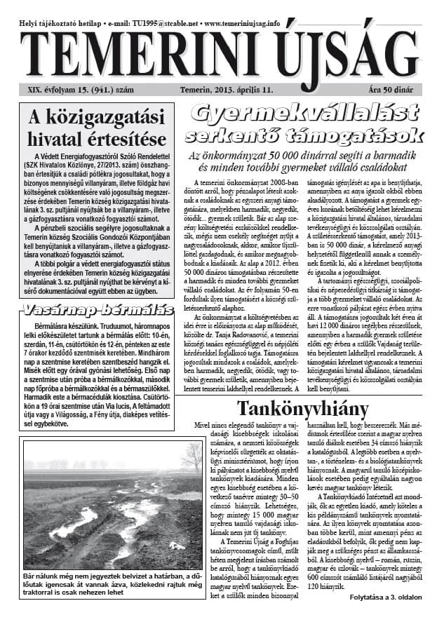 Temerini Újság, 19. évf. 2013. április 11. 15. sz.