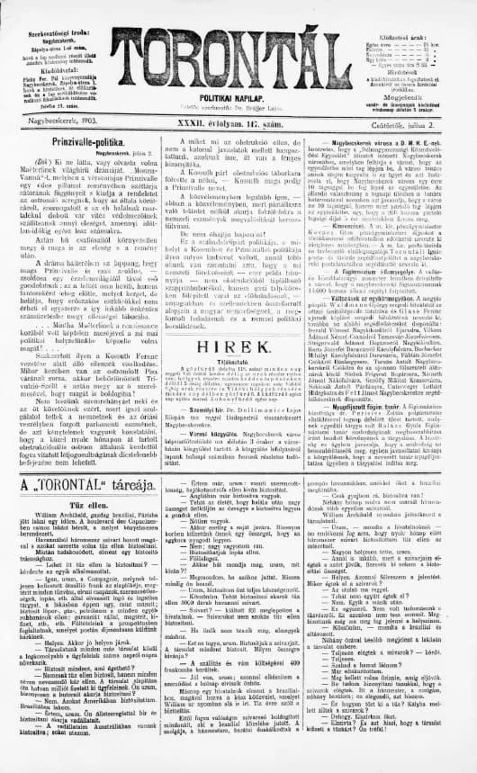 Torontál, 32. évf. 1903. július 2. 147. sz.