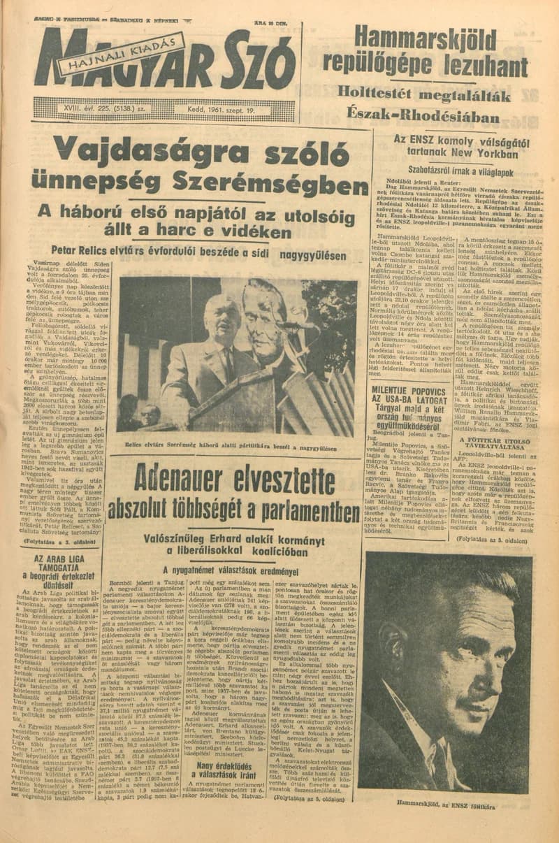 Magyar Szó, 18. évf. 1961. szeptember 19. 225. sz. 1–16. oldal