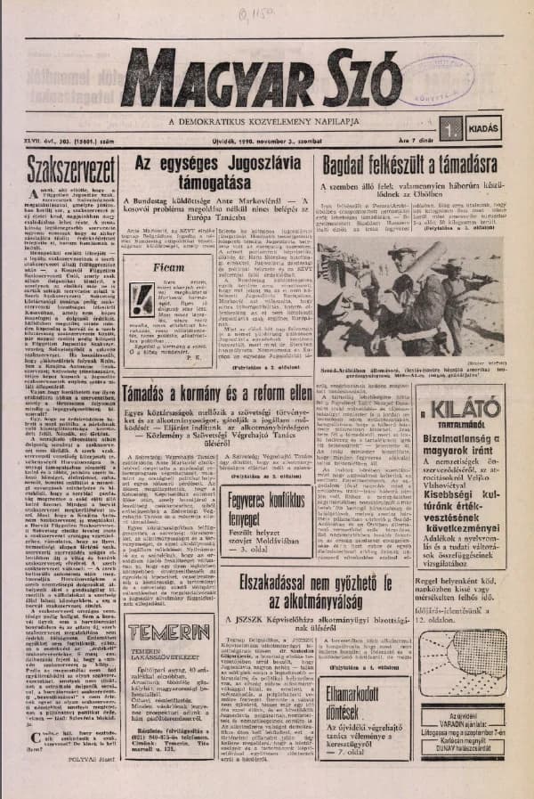 Magyar Szó, 47. évf. 1990. november 3. 303. sz. 1–24. oldal