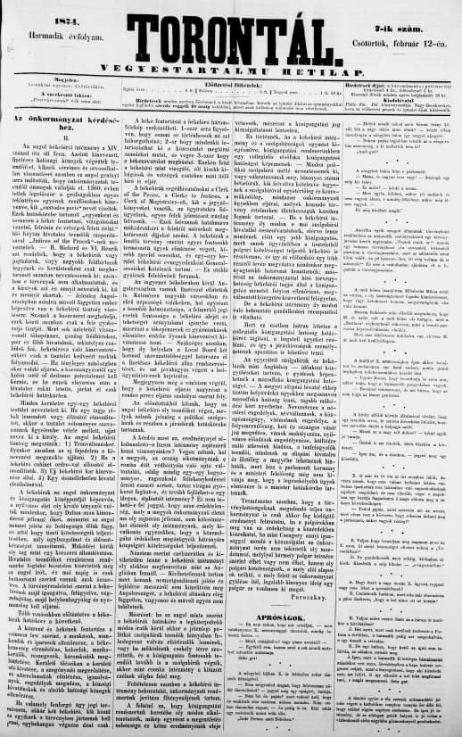 Torontál, 3. évf. 1874. február 12. 7. sz.
