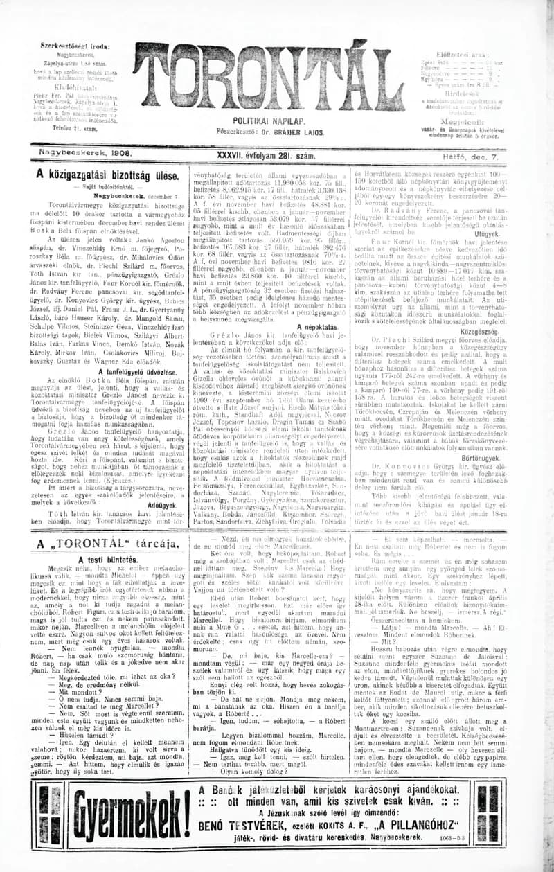 Torontál, 37. évf. 1908. december 7. 281. sz.