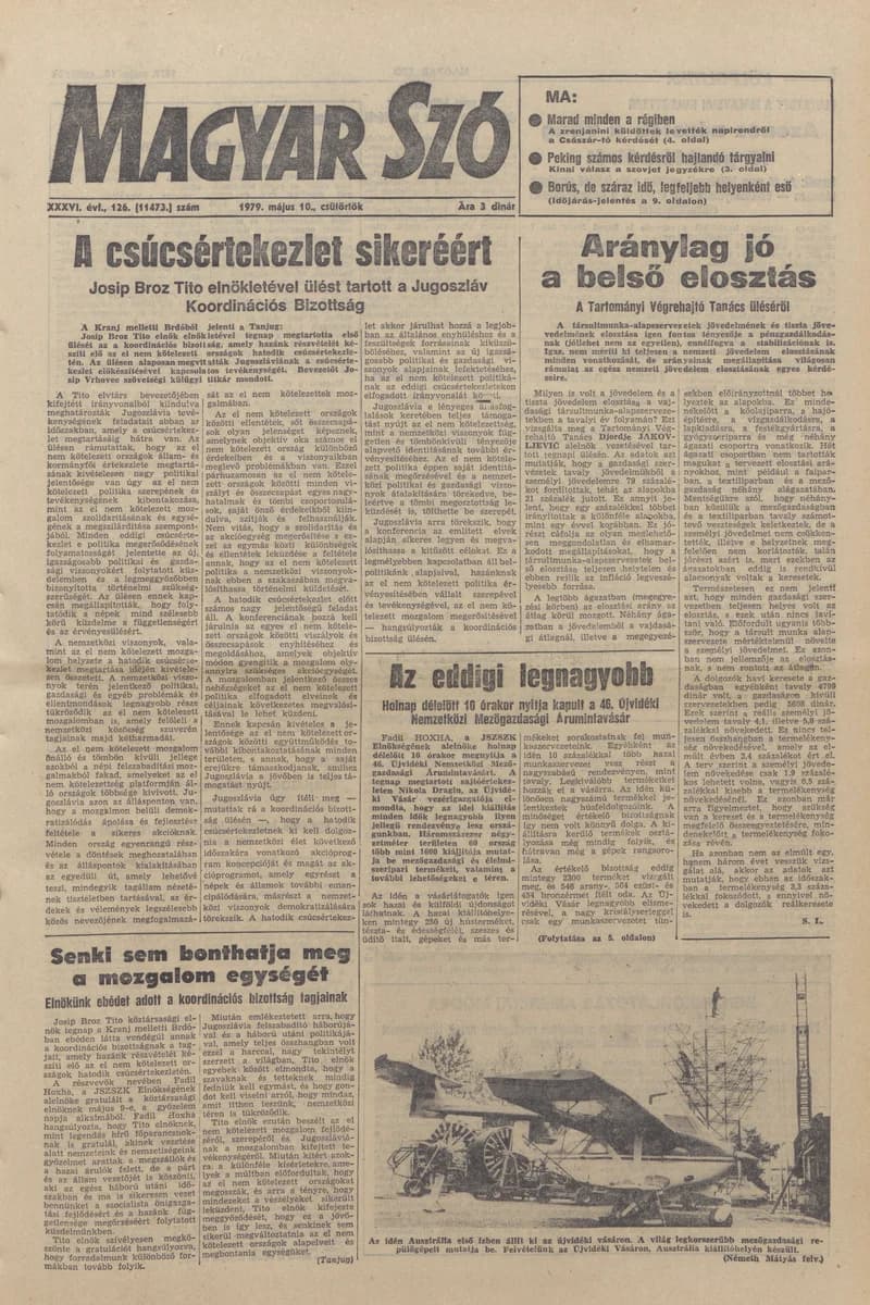 Magyar Szó, 36. évf. 1979. május 10. 126. sz. 1–16. oldal