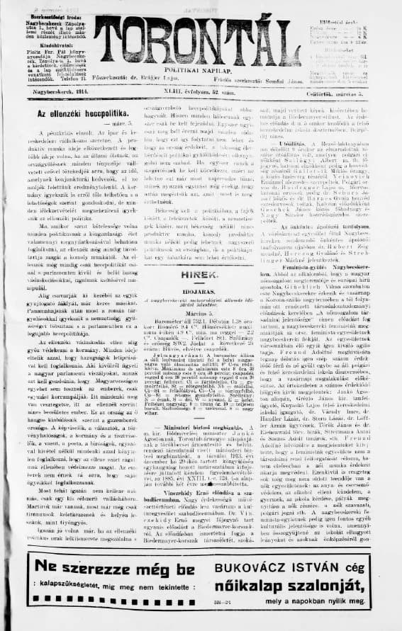 Torontál, 43. évf. 1914. március 5. 52. sz.
