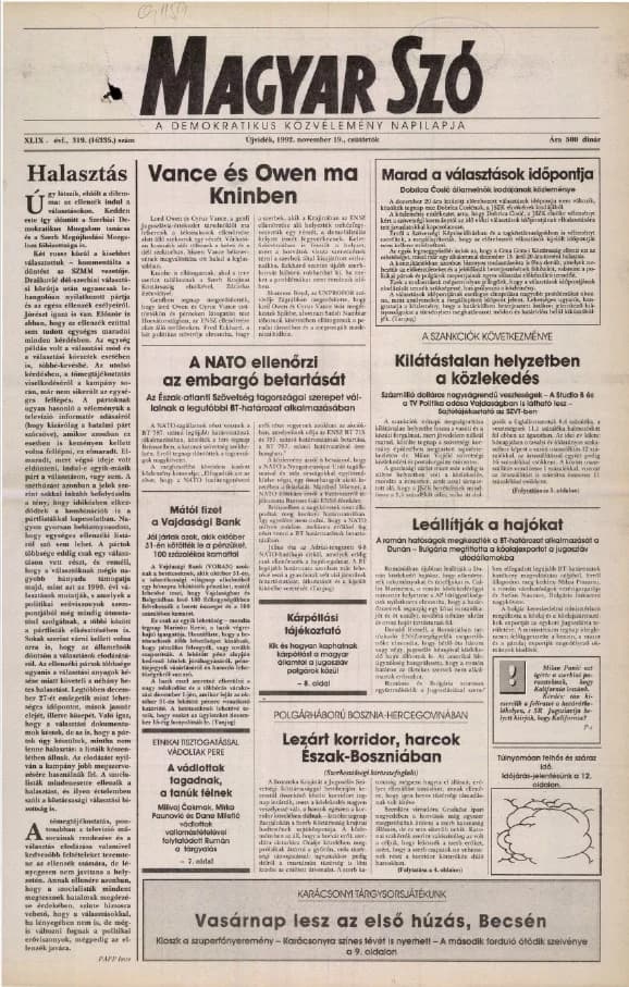 Magyar Szó, 49. évf. 1992. november 19. 319. sz. 1–16. oldal