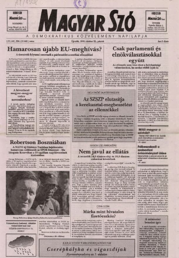 Magyar Szó, 56. évf. 1999. október 22. 204. sz. 1–16. oldal