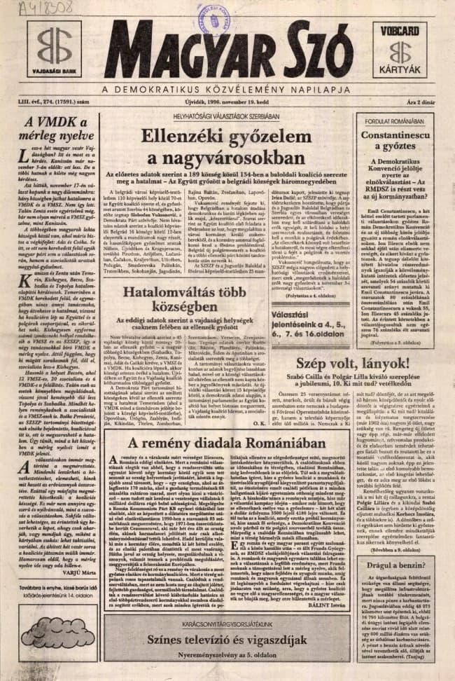 Magyar Szó, 53. évf. 1996. november 19. 274. sz. 1–16. oldal