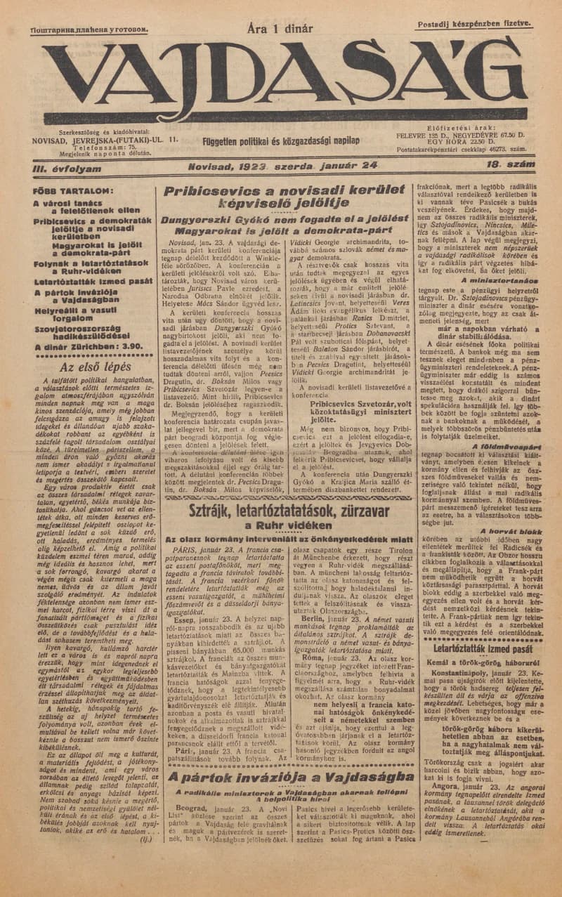 Vajdaság, 3. évf. 1923. január 24. 18. sz.