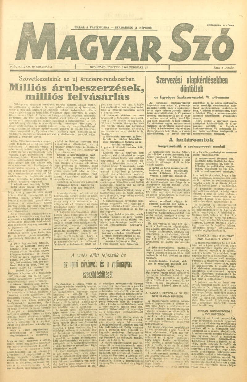 Magyar Szó, 5. évf. 1948. február 27. 49. sz. 1–6. oldal